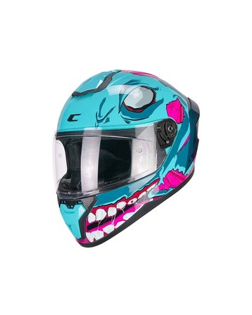 CGM 330R Riot Undead Spoylerli Tam Kapalı Kask - Mavi/Rosa - MotoDede