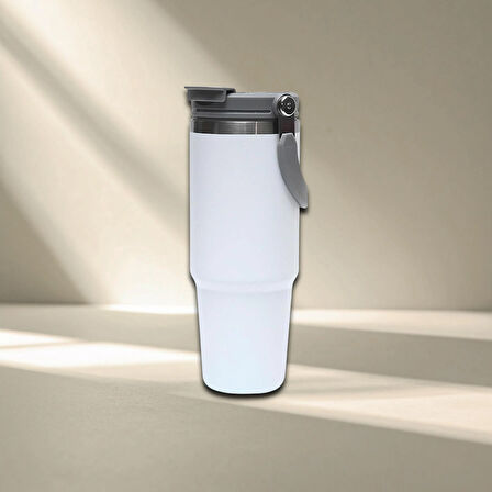 Pipetli Termos Bardak 900 ml Paslanmaz Çelik -Çift Kullanımlı Kapak