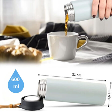 600 ml Paslanmaz Çelik Termos, Çift Katmanlı, Sızdırmaz Kapaklı