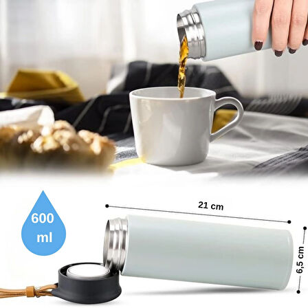 600 ml Paslanmaz Çelik Termos, Çift Katmanlı, Sızdırmaz Kapaklı