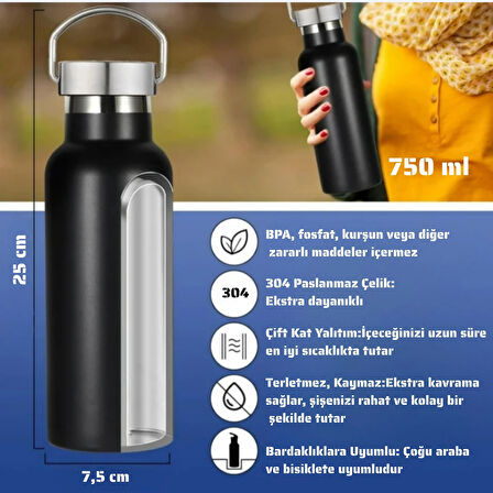 750 ml Paslanmaz Çelik Tutacaklı Termos Matara -Vakumlu Sızdırmaz 