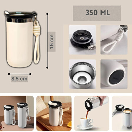 350 ml Paslanmaz Çelik Bardak Termos, Çift Katmanlı, Sızdırmaz Kapaklı