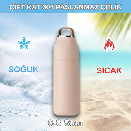 Paslanmaz Çelik Bardak kapaklı, Tutacaklı, Mat Gövdeli Termos 400 ml