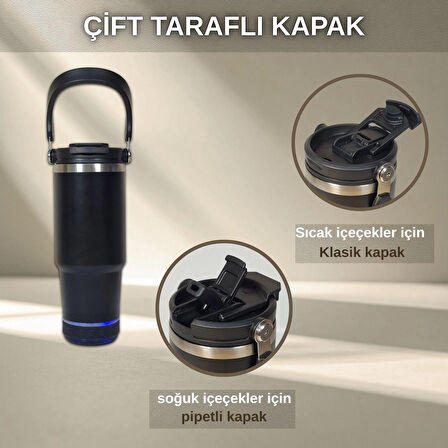 Bluetooth Hoparlörlü Paslanmaz Çelik Termos Bardak 600 ml -Pipetli ,Çift Kullanımlı Kapak