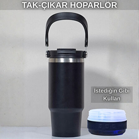 Bluetooth Hoparlörlü Paslanmaz Çelik Termos Bardak 600 ml -Pipetli ,Çift Kullanımlı Kapak