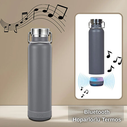 Bluetooth Hoparlörlü Paslanmaz Çelik Termos 600 ml-Çift Katmanlı 