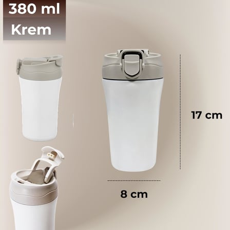 Paslanmaz Çelik Bardak Mug Termos 380 ml  Çift Katmanlı, Sızdırmaz Kapaklı