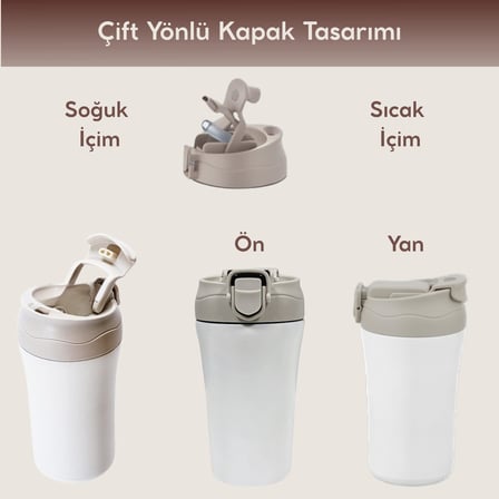 Paslanmaz Çelik Bardak Mug Termos 380 ml  Çift Katmanlı, Sızdırmaz Kapaklı