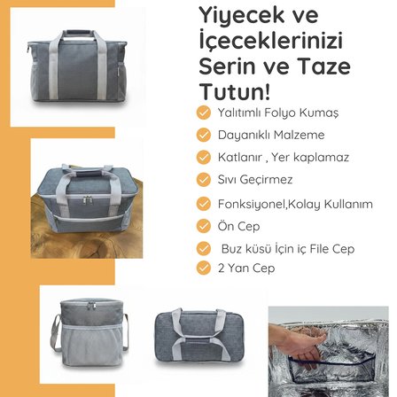  Termal Çanta  22 LT- Büyük Termos Çanta, Piknik -Kamp için Soğuk Tutan