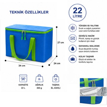 22 Lt Termal Buzluk Çanta, İzolasyonlu Çanta