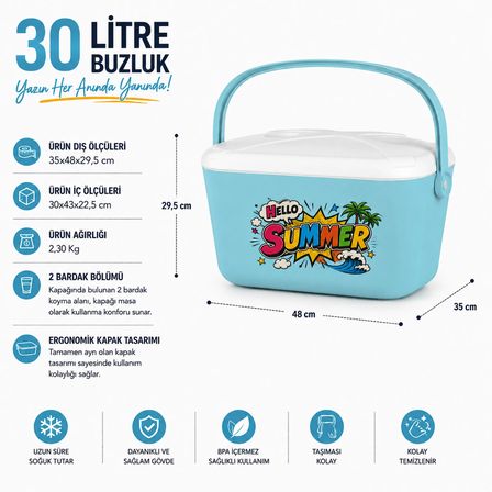 30 LT RETRO BASKILI BUZLUK TERMOS (1178 COOLER BOX)