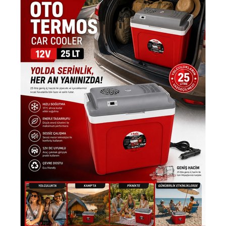 25 Litre 12v Oto Buzdolabı Termos- Portatif, Elektrikli, Oto Şarj Kablolu( 1050 Thermoelectric Cooler 12v.)