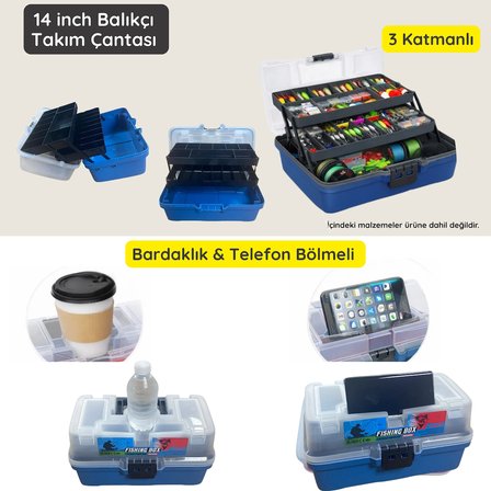 15 inch Balıkçı Takım Çantası -Bardaklık & Telefon Bölmeli Profesyonel Organizer 