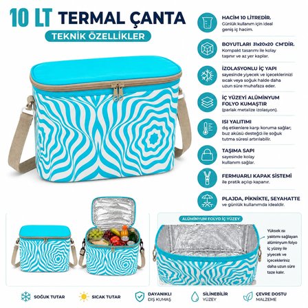 10 LT Desenli Termal Çanta-Yemek çantası-İçecek Çantası