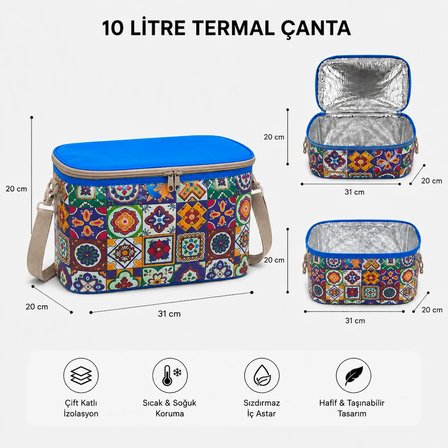 10 LT Desenli Termal Çanta-Yemek çantası-İçecek Çantası