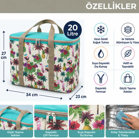 20 Lt Termal Çanta-Plaj ve Piknik İçin Soğuk Tutan Desenli Buzluk Çanta