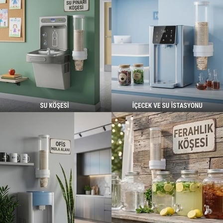 Karton Bardak Dispenseri 50 Bardak Kapasiteli – Su Sebili, Ofis ve Kahve Köşesi için Çift Taraflı Bantlı Bardaklık
