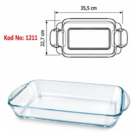 Paşabahçe Borcam Orta Boy Dikdörtgen Fırın Kabı 35,5 x 22,7 cm – Isıya Dayanıklı Cam Fırın Tepsisi ve Servis Kabı