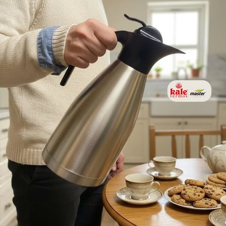 Kale Master 2 L Çelik Sürahi Termos – Paslanmaz Çelik Vakumlu Termos, Sıcak Soğuk İçecek Servis Termosu, Çay Kahve Termosu