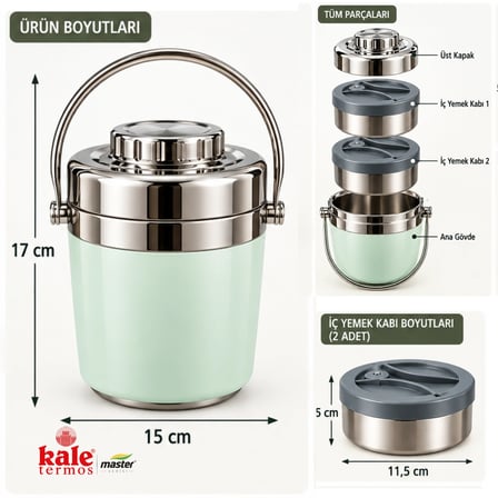 Master 1,2 L Çelik Yemek Termosu – 2 Kaplı Paslanmaz Çelik Sefer Tası, Sıcak Soğuk Yemek Taşıma Termosu