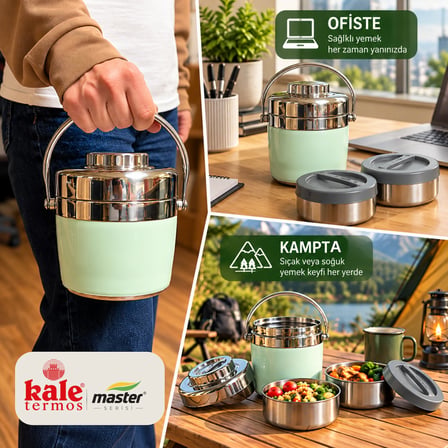 Master 1,2 L Çelik Yemek Termosu – 2 Kaplı Paslanmaz Çelik Sefer Tası, Sıcak Soğuk Yemek Taşıma Termosu