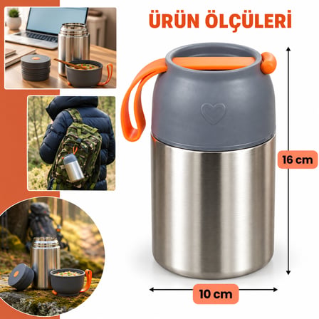 Master 450 ml Çelik Yemek Termosu – 304 Paslanmaz Çelik Sıcak Soğuk Yemek ve Mama Kabı, Kaşıklı, Taşıma Kulplu