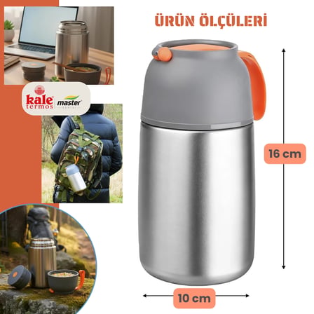 Master 450 ml Çelik Yemek Termosu – 304 Paslanmaz Çelik Sıcak Soğuk Yemek ve Mama Kabı, Kaşıklı, Taşıma Kulplu
