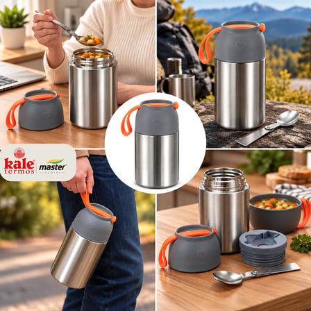 Kale Master 650 ml Çelik Yemek Termosu – 304 Paslanmaz Çelik Termal Yemek Kabı, Katlanabilir Kaşıklı ve Taşıma Kulplu