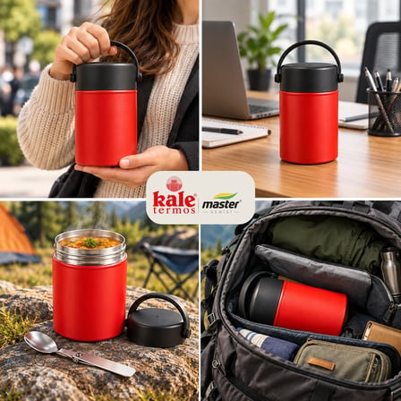 Master 550 ml Çelik Yemek Termosu – 304 Paslanmaz Çelik Termal Yemek Kabı, Katlanabilir Kaşıklı ve Taşıma Kulplu