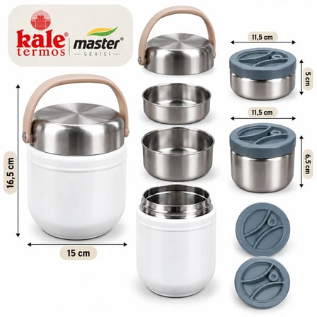 Kale Master 1,5 L Çelik Yemek Termosu –Beyaz, 2 Kaplı Paslanmaz Çelik Sefer Tası, Sıcak Soğuk Yemek Taşıma Termosu