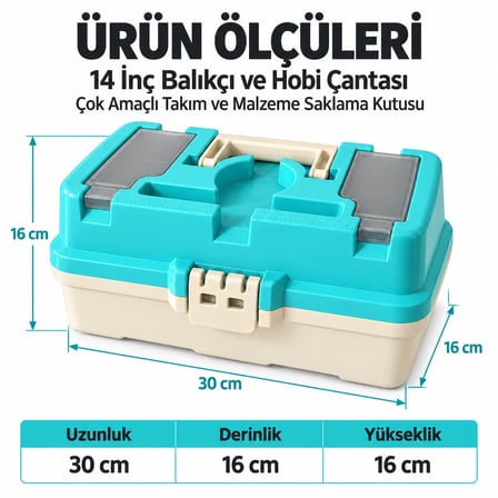 14 İnç Balıkçı ve Çok Amaçlı Takım Çantası – Telefon ve Bardak Bölmeli Hobi ve Alet Saklama Kutusu-turkuaz