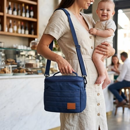 Bebek Termal Mama ve Beslenme Çantası – Yan Cepli, Çift Saplı, El ve Omuz Taşımaya Uygun-Lacivert
