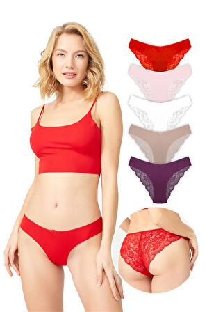Arkası Dantelli Lazer Kesim Kadın Bikini Külot 5'li Paket