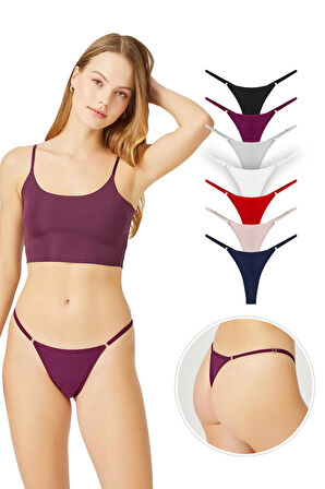 Basic Pamuklu Beli Ayarlanır Kadın Tanga Külot 7'li Paket