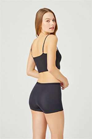 Siyah Basic Lazer Kesim Dikişsiz Kadın Boxer Külot