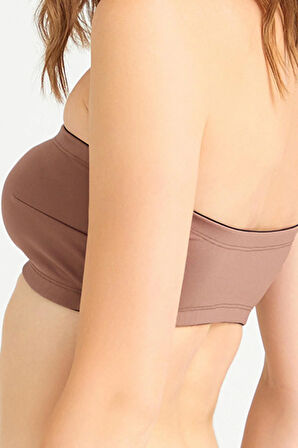 Kahverengi Straplez Crop Top Büstiyer