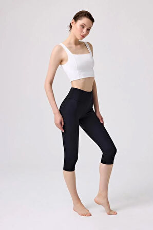 Siyah Toparlayıcı Yüksek Bel Diz Altı Kadın Kapri Tayt