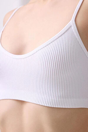 Cottonhill Premium - Kadın Beyaz Seamless İp Askılı Crop Top Büstiyer