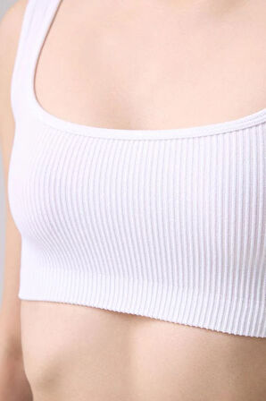 Cottonhill Premium - Kadın Beyaz Seamless Kare Yaka Crop Top Büstiyer