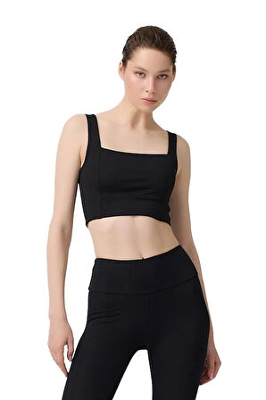 Siyah Kare Yaka Crop Top Büstiyer