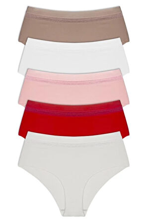 Lazer Kesim Lastik Detaylı Büyük Beden Bikini Külot 5'li Paket-3