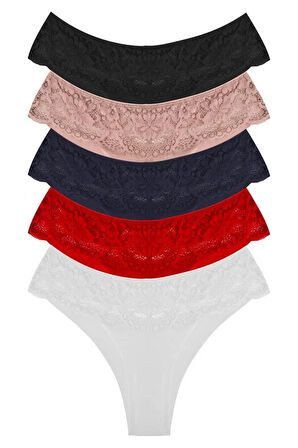 Dantelli Lazer Kesim Kadın Brezilya Külot 5'li Paket