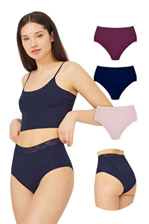 Basic Yüksek Bel Lazer Kesim Bikini Külot 3'lü Paket - 2