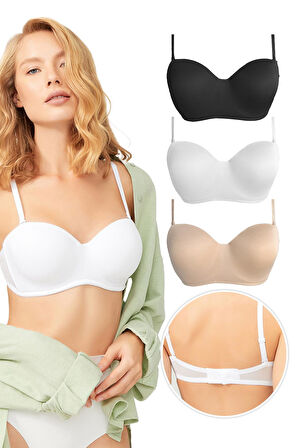 Balenli Toparlayıcı Dolgusuz Straplez Lotus Sütyen 3'lü Paket