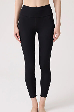 Siyah Şardonlu Yüksek Bel Kadın Spor Tayt