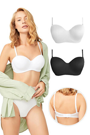 Balenli Toparlayıcı Dolgusuz Straplez Lotus Sütyen 2'li Paket