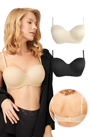 Balenli Toparlayıcı Dolgusuz Straplez Lotus Sütyen 2'li Paket-2