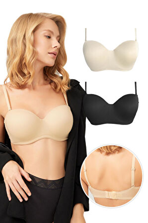 Balenli Toparlayıcı Dolgusuz Straplez Lotus Sütyen 2'li Paket-2