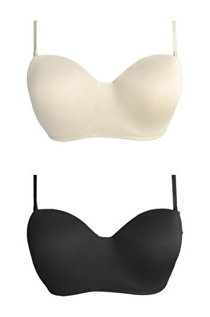 Balenli Toparlayıcı Dolgusuz Straplez Lotus Sütyen 2'li Paket-2