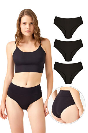 Pamuklu Yüksek Bel Toparlayıcı Kadın Bikini Külot 3'lü Paket - 2